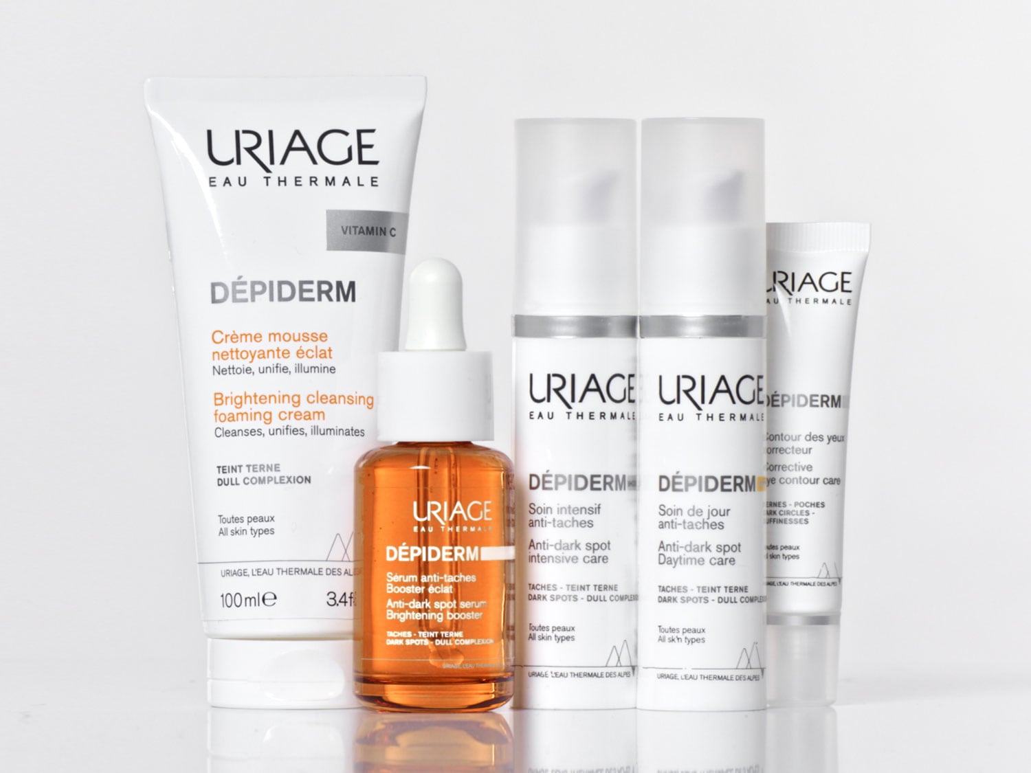 Descubre Uriage Dépiderm, una gama completa para combatir las manchas oscuras y revitalizar tu piel, desde la limpieza hasta el cuidado intensivo y el contorno de ojos.