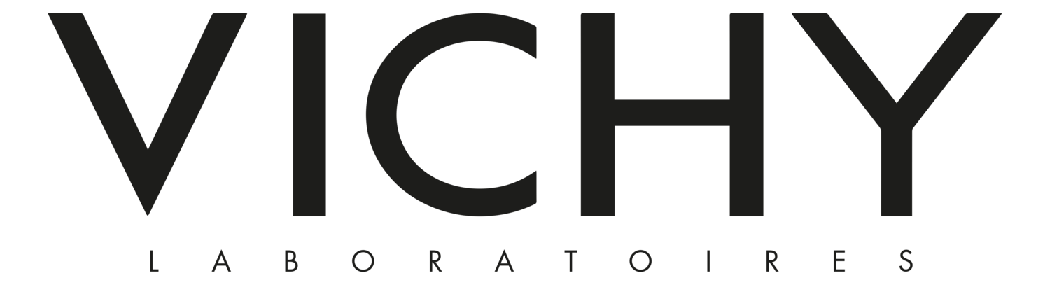 Logo de Vichy Laboratoires en noir sur fond noir, représentant l'identité de la marque.