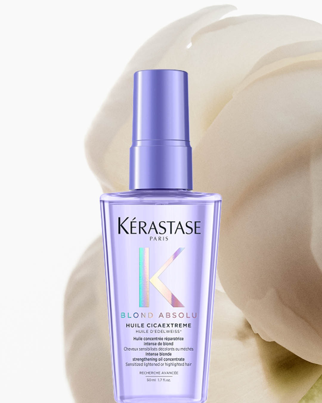 Kérastase Blond Absolu olejek Cicaextreme do włosów blond, w fioletowej butelce, obiecuje intensywną regenerację i wzmocnienie.