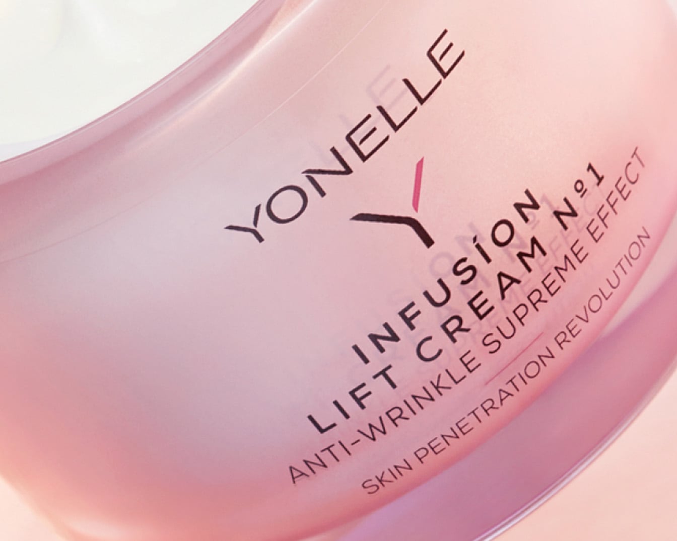 Różowy słoiczek kremu YONELLE Y Infusion Lift Cream N°1 Anti-Wrinkle Supreme Effect Skin Penetration Revolution.