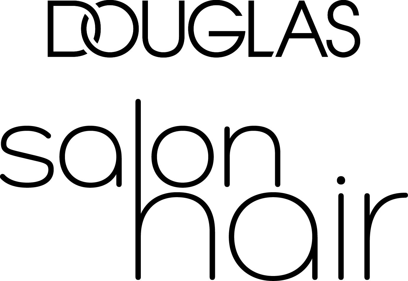 Logo de Douglas Salon Hair en noir, présentant une typographie moderne et épurée pour une image de marque élégante.