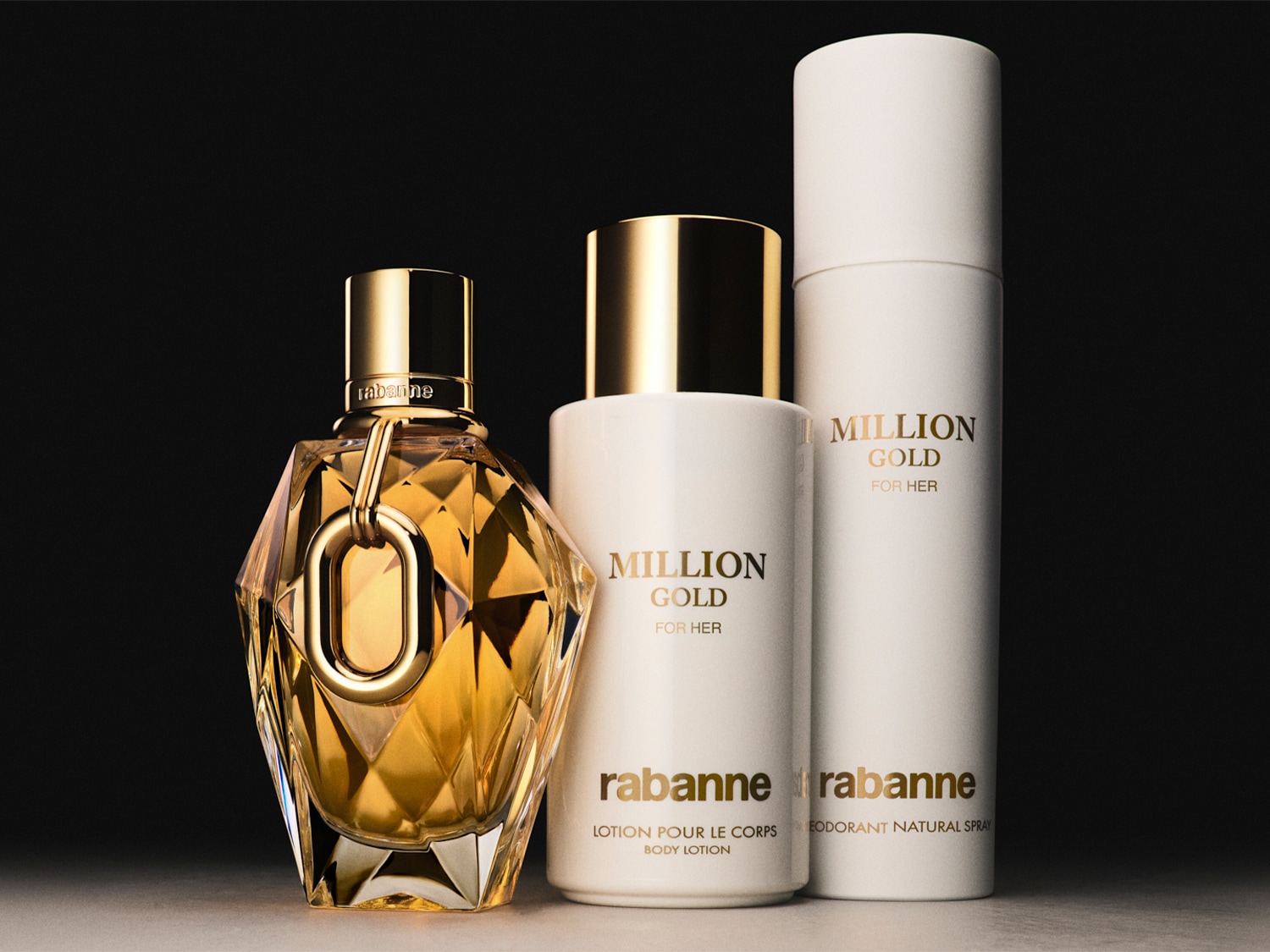 Découvrez le parfum 1 Million Gold pour elle de Rabanne, un parfum luxueux et captivant présenté dans un flacon doré.