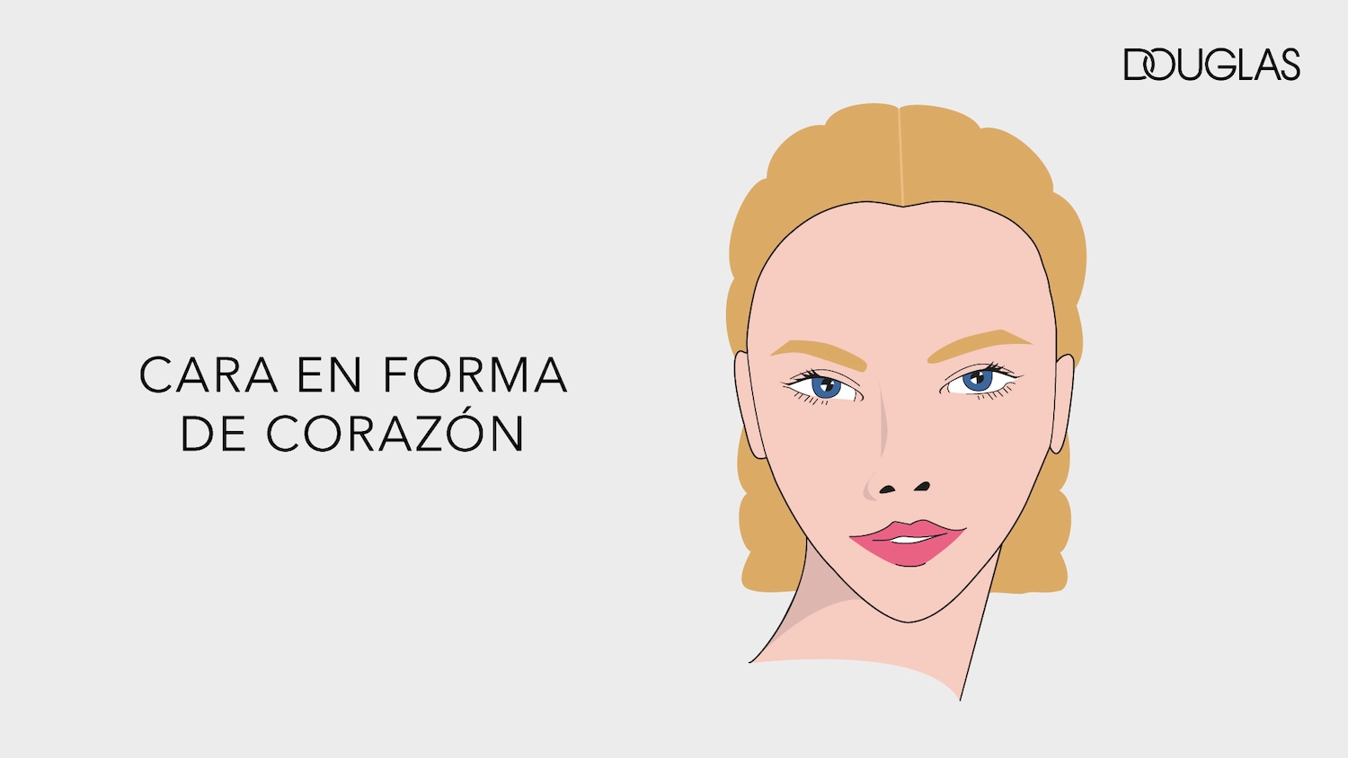 Ilustración de un rostro femenino con forma de corazón, destacando los rasgos faciales y el logo de Douglas en la esquina superior derecha.