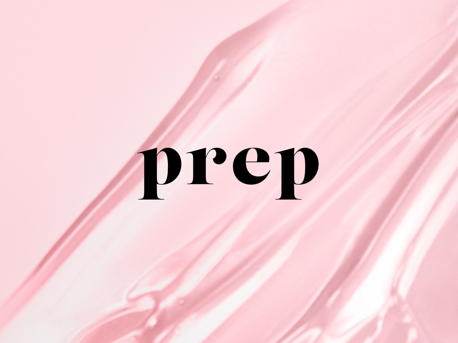 Švelniai rožinis fonas su užrašu „prep“ juodu šriftu, kviečiantis pasiruošti ir pradėti.