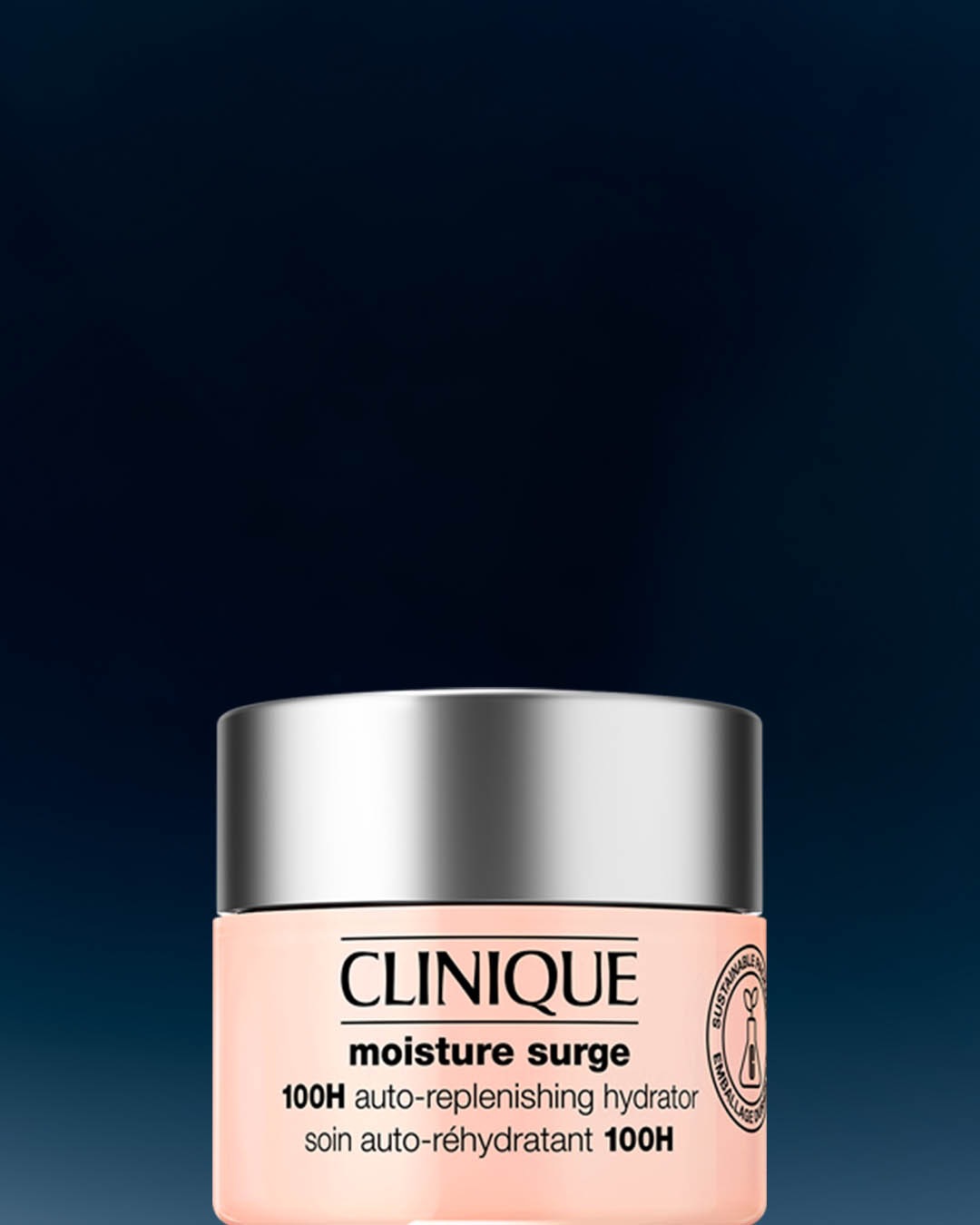 Krem Clinique Moisture Surge 100H w różowym opakowaniu z srebrnym wieczkiem zapewnia 100-godzinne nawilżenie skóry.