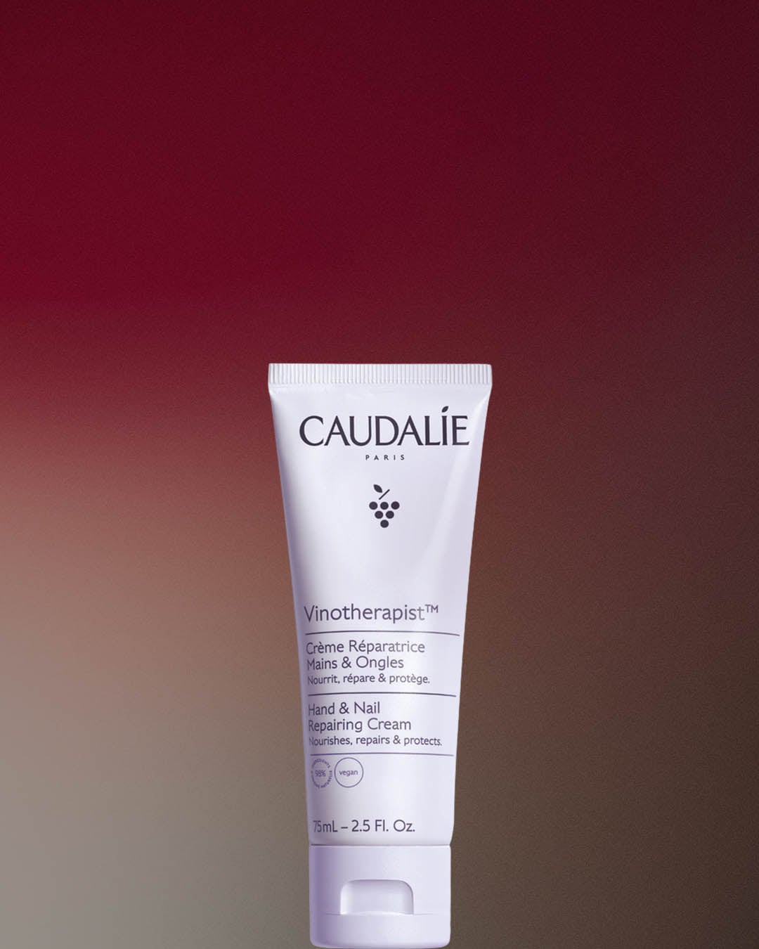 Biała tuba kremu do rąk i paznokci Caudalie Vinotherapist™ o pojemności 75 ml, który odżywia, regeneruje i chroni.