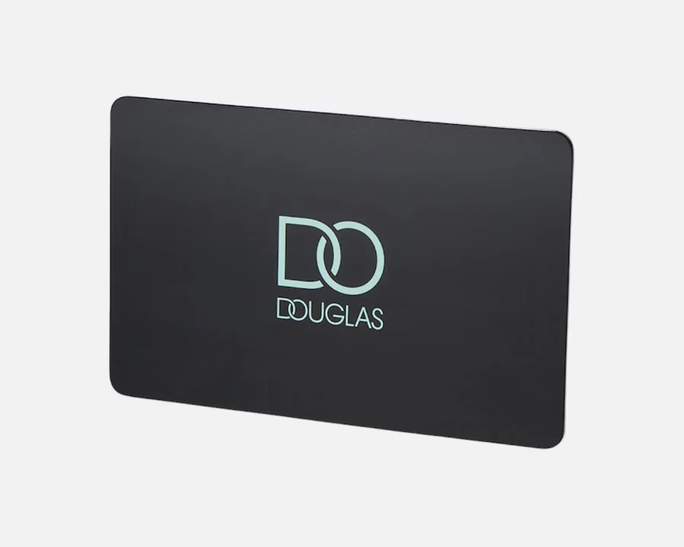 Karta podarunkowa Douglas w kolorze czarnym z logo Douglas w kolorze miętowym, idealna na prezent.