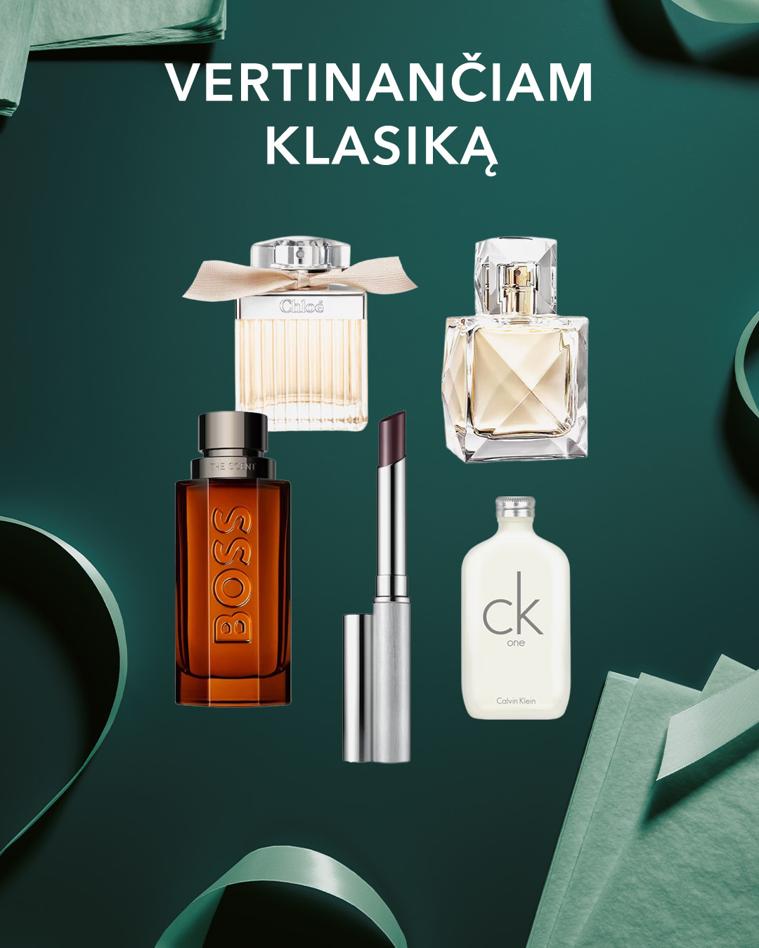 Atraskite klasikinius kvapus ir makiažo priemones, kurios puikiai papildys jūsų stilių, su užrašu „VERTINANČIAM KLASIKĄ“.