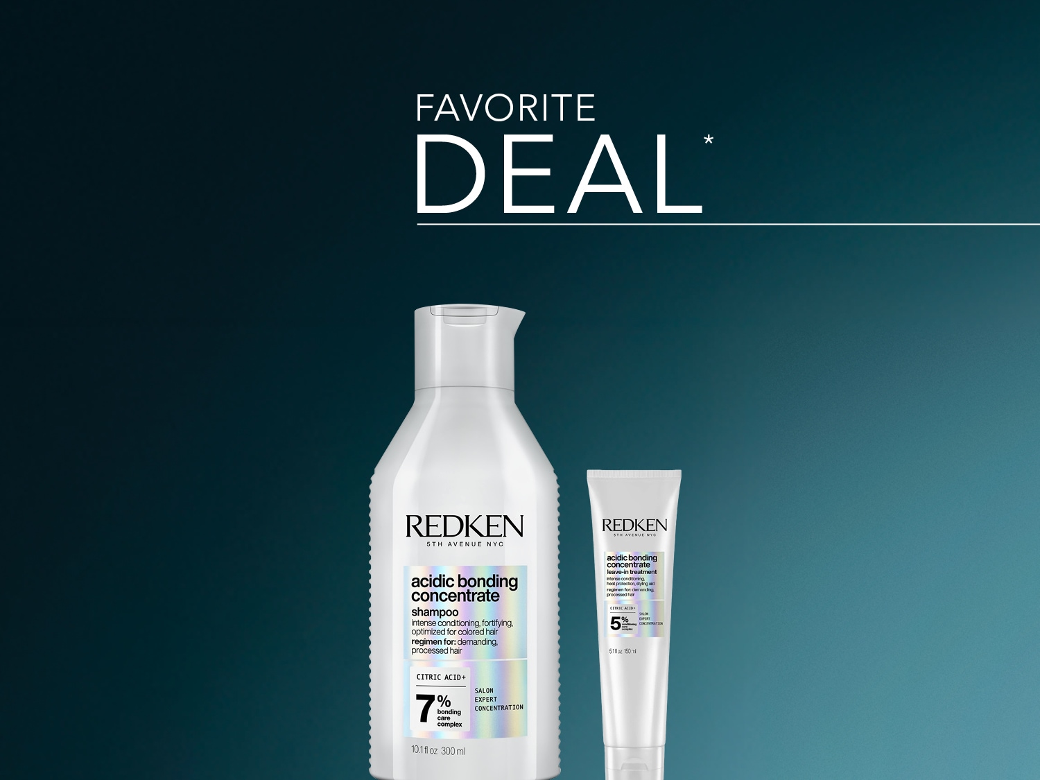 Ontdek de Redken Acidic Bonding Concentrate shampoo en leave-in treatment, speciaal geformuleerd met 7% en 5% citroenzuur voor intensieve verzorging van beschadigd en gekleurd haar.