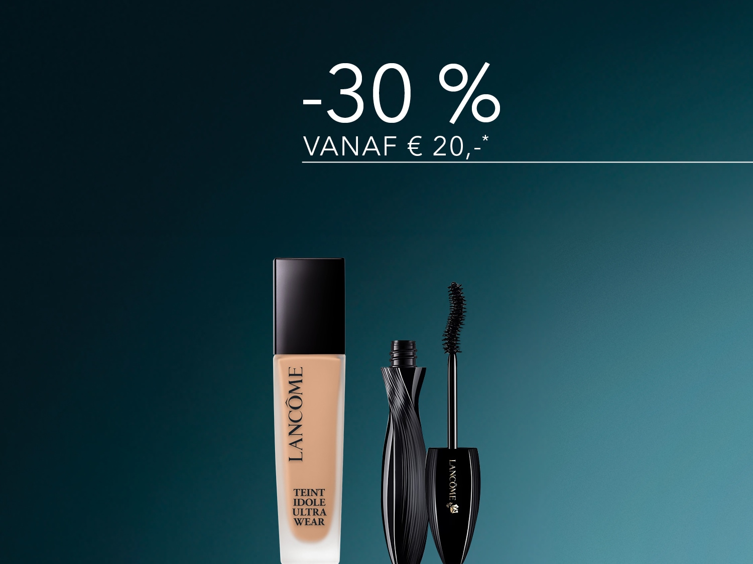 Ontdek de Lancôme Teint Idole Ultra Wear foundation en de Lancôme Hypnôse mascara, nu met 30% korting vanaf €20.