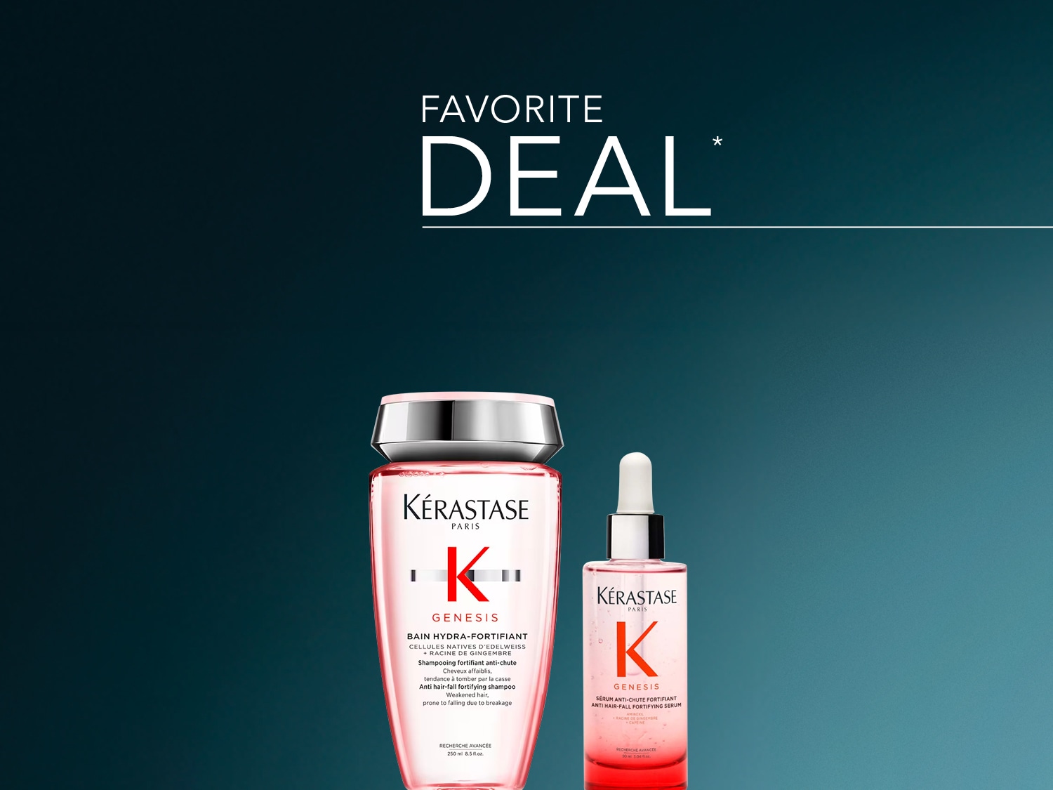 Ontdek de Kérastase Genesis Bain Hydra-Fortifiant shampoo en het Anti-Chute Fortifying Serum, speciaal ontworpen voor verzwakt haar dat gevoelig is voor haaruitval, nu verkrijgbaar als een favoriete deal.