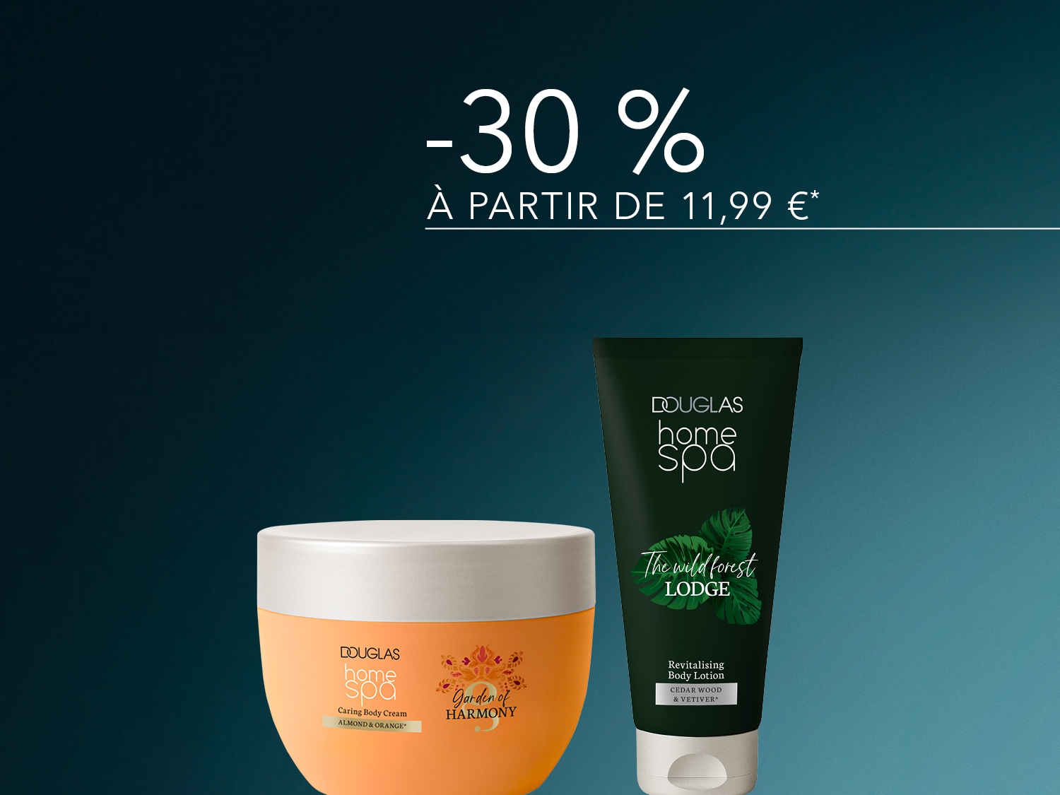 Découvrez la crème corporelle nourrissante "Garden of Harmony" à l'amande et à l'orange, et la lotion corporelle revitalisante "The Wild Forest Lodge" au bois de cèdre et vétiver de Douglas Home Spa, maintenant à -30% à partir de 11,99 €.
