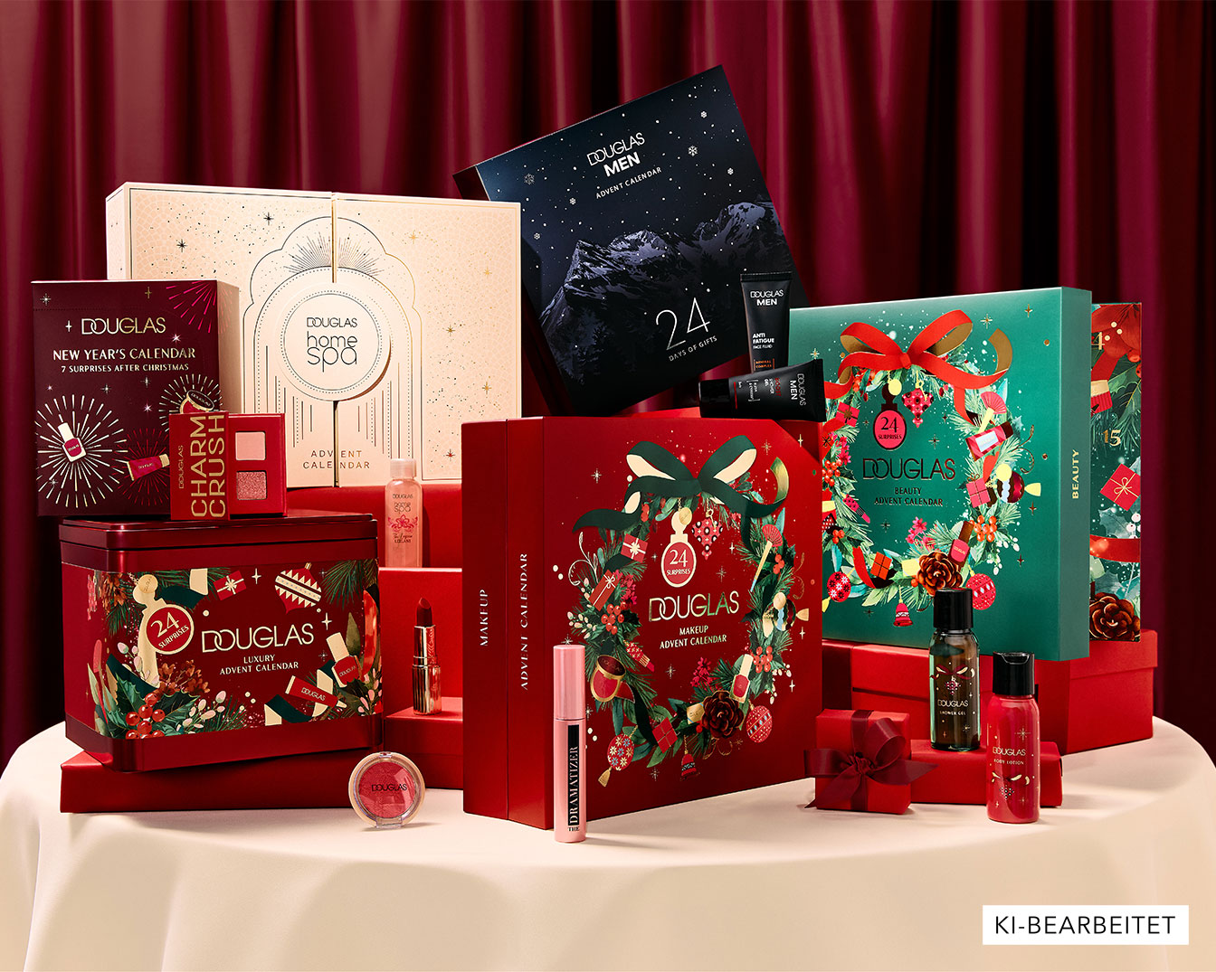 Entdecken Sie eine festliche Auswahl an Douglas Adventskalendern, darunter den "Douglas Home Spa" und den "Douglas Men" Kalender, die jeweils 24 Tage voller Überraschungen bieten.