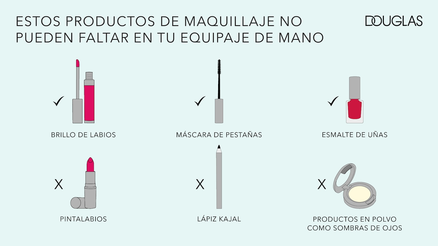 Descubre los productos de maquillaje esenciales que no pueden faltar en tu equipaje de mano, como el brillo de labios, la máscara de pestañas y el esmalte de uñas.